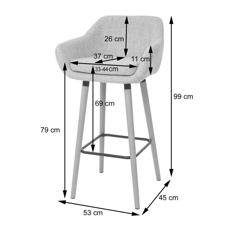 Tabouret de bar Malmö T381, chaise de bar tabouret de comptoir - Textile, gris crème