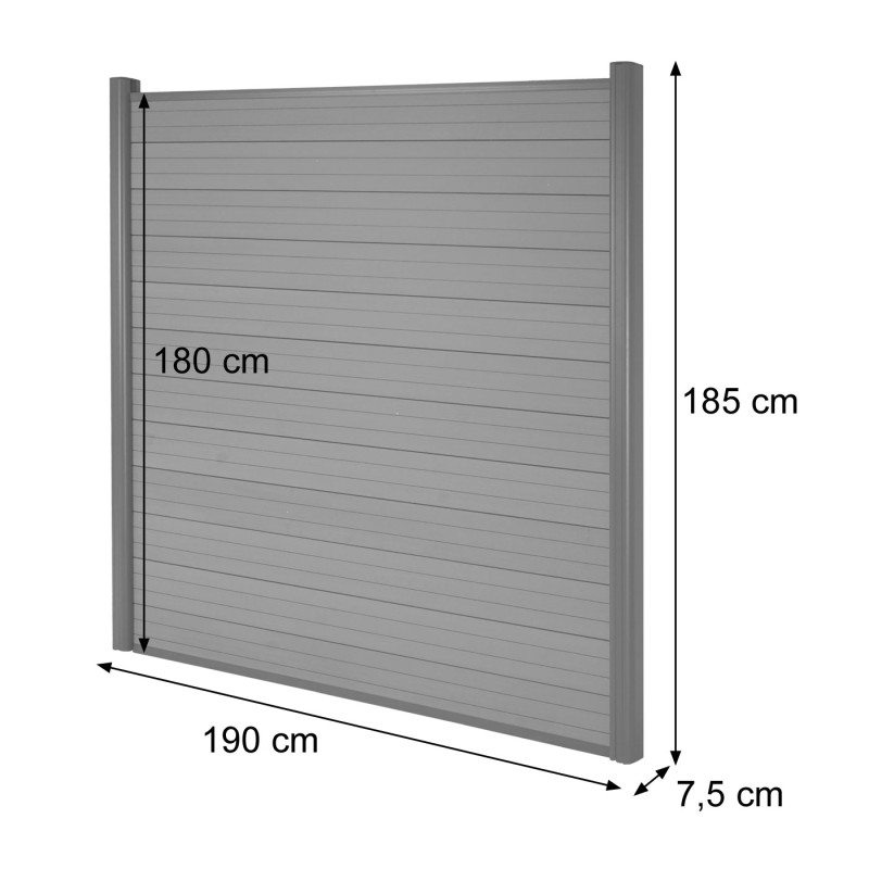 Brise-vue en WPC Sarthe, clôture brise-vent, poteaux aluminium - élément de base, teck 1,90m