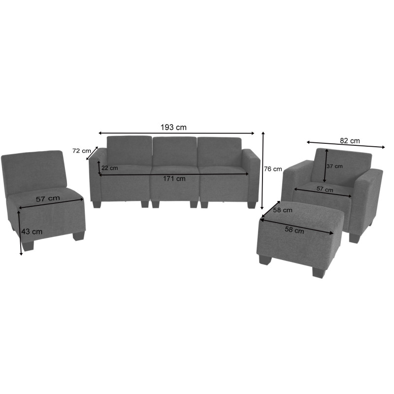 Modular Sofa-System Ensemble de canapés Lyon 3-1-1-1, tissu/textile - gris anthracite