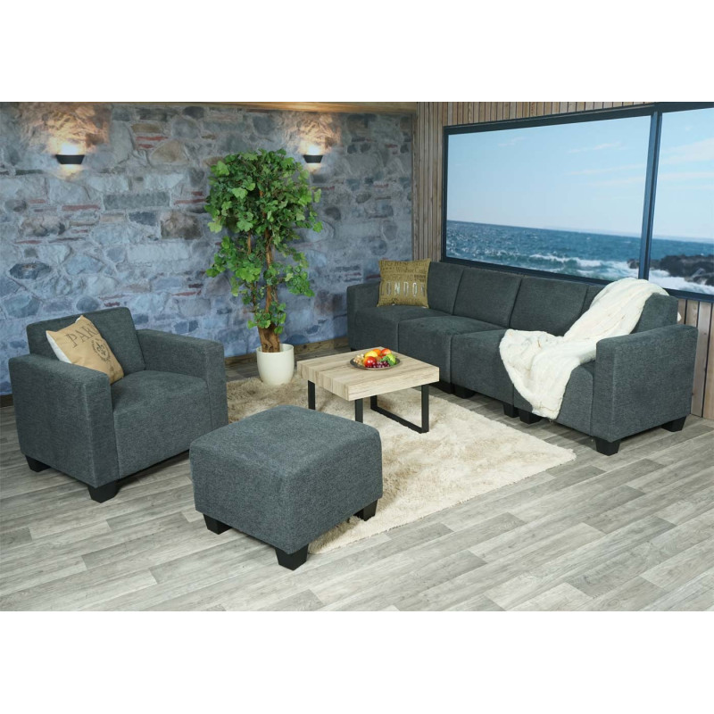 Modular Sofa-System Ensemble de canapés Lyon 3-1-1-1, tissu/textile - gris anthracite