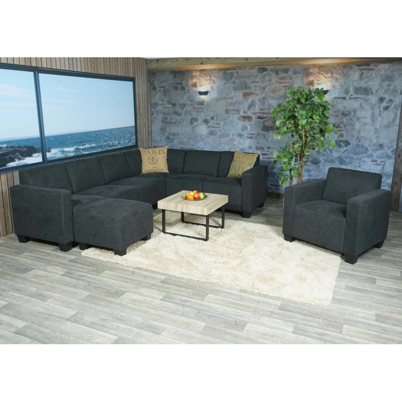 Modular Sofa-System Ensemble de canapés Lyon 6-2, tissu/textile - gris anthracite