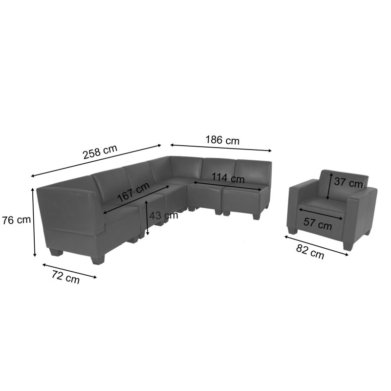 Modular Sofa-System Ensemble de canapés Lyon 6-1, similicuir - rouge-brun