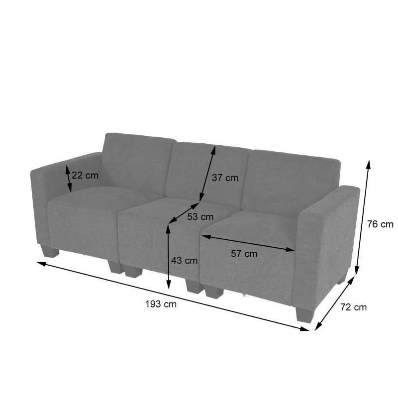 Canapé modulaire 3 places Couch Lyon, tissu/textile - gris anthracite