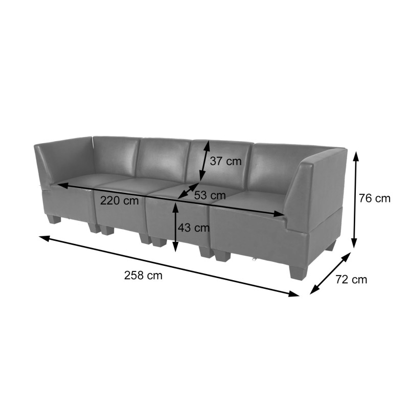 Modular Canapé 4 places Lyon, similicuir - rouge-brun, accoudoirs hauts