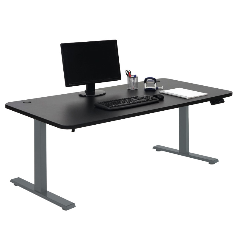 Bureau table d'ordinateur, hauteur réglable électriquement 160x80cm 53kg - noir, gris anthracite