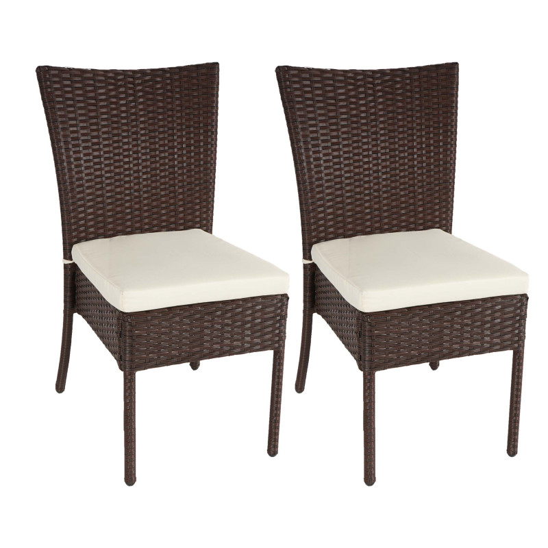 2x Chaise en Poly Rotin Chaise de Balcon Chaise de Jardin, Empilable - brun, Coussin crème