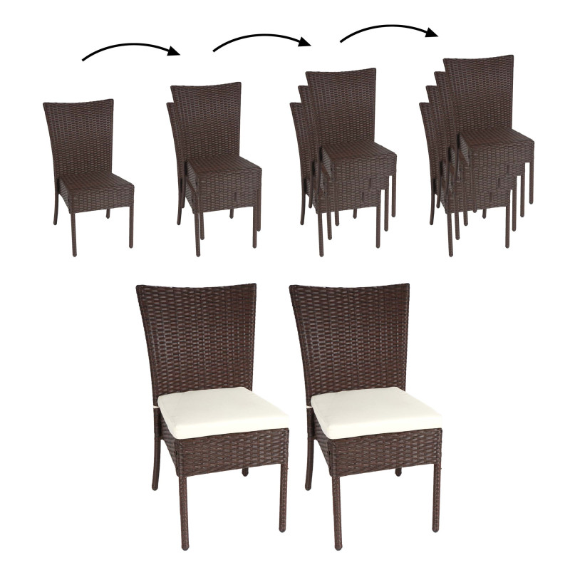 2x Chaise en Poly Rotin Chaise de Balcon Chaise de Jardin, Empilable - brun, Coussin crème