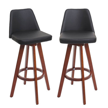 2x Tabouret de bar tabouret de bar tabouret de comptoir, bois simili cuir pivotant - noir