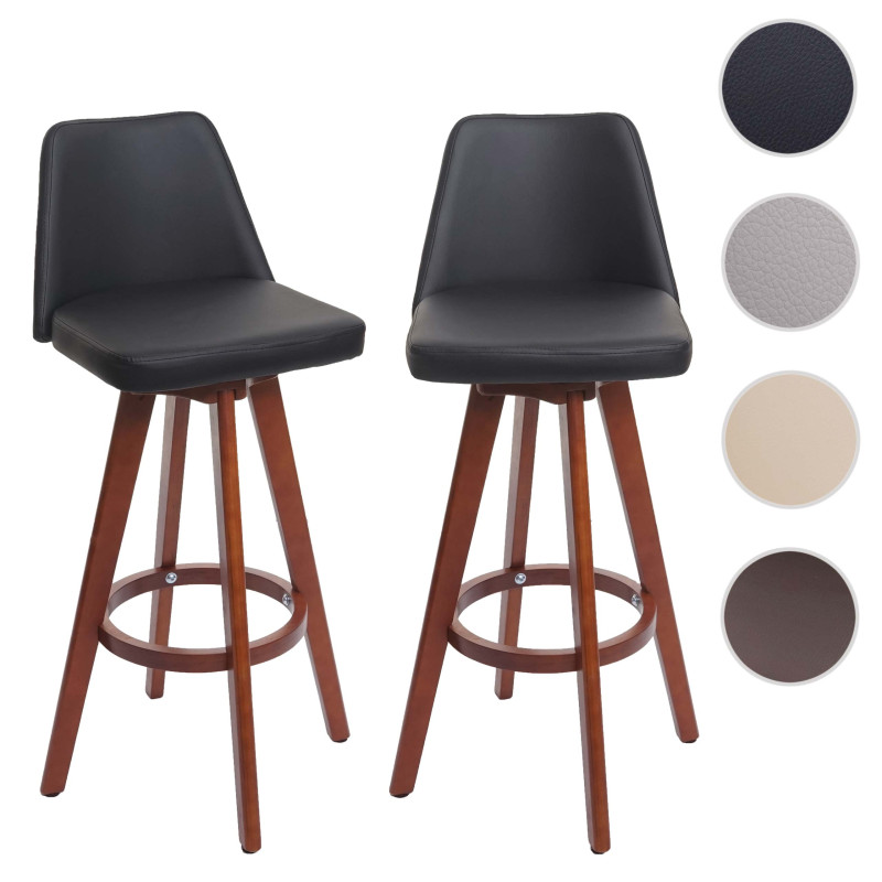 2x Tabouret de bar tabouret de bar tabouret de comptoir, bois simili cuir pivotant - noir