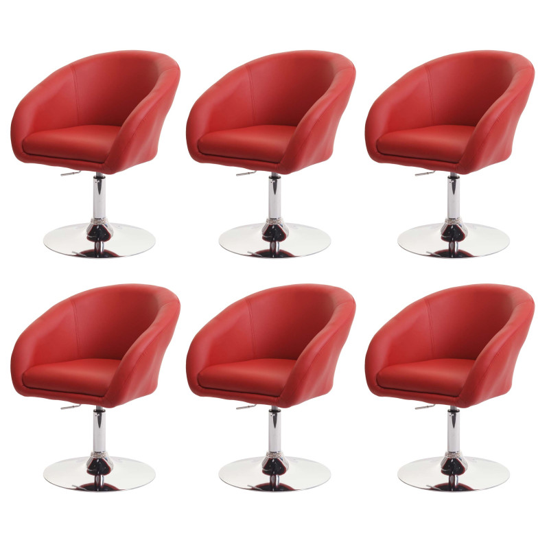 Lot de 6 chaises de salle à manger  pivotante Loungesessel, pivotante réglable en hauteur - similicuir rouge