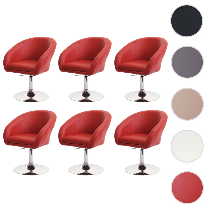 Lot de 6 chaises de salle à manger  pivotante Loungesessel, pivotante réglable en hauteur - similicuir rouge