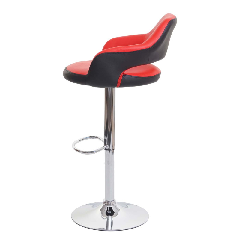 Tabouret de bar tabouret pivotant, avec dossier simili cuir - rouge-noir