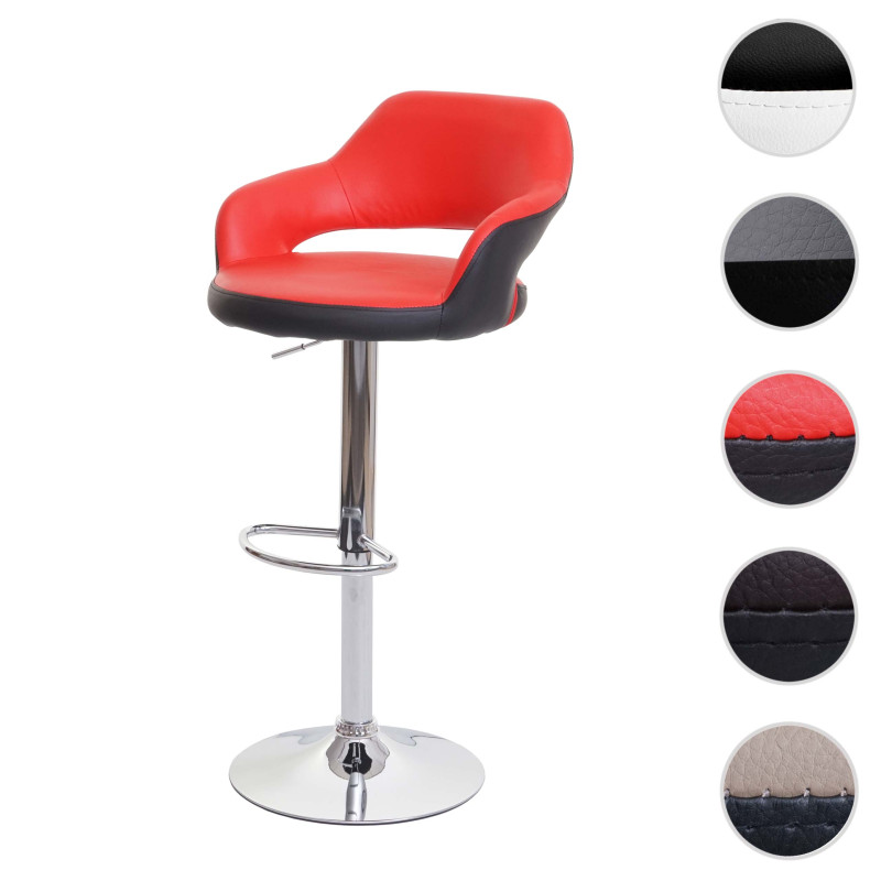 Tabouret de bar tabouret pivotant, avec dossier simili cuir - rouge-noir