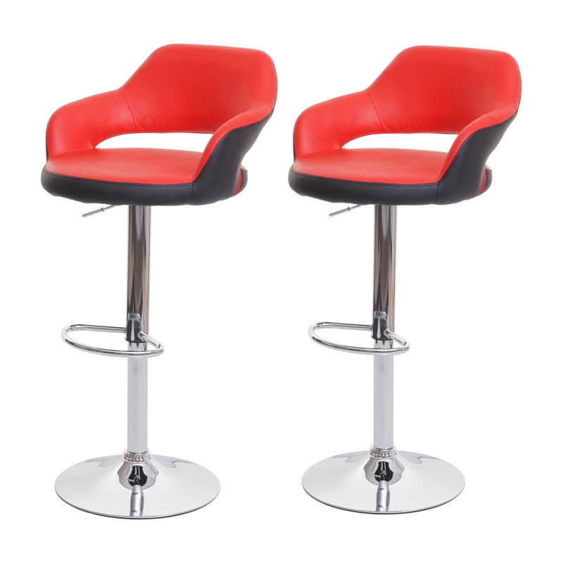 2x Tabouret de bar tabouret pivotant, avec dossier simili cuir - rouge-noir