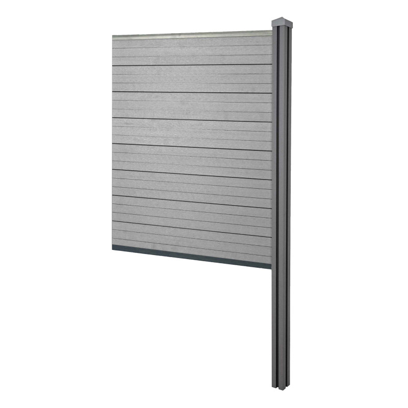 Pare-vue WPC Sarthe, clôture pare-vent, poteaux WPC à sceller - élément d'extension étroit, 98cm gris