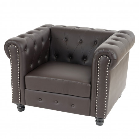 Fauteuil de luxe en cuir à pieds ronds sébastien marron