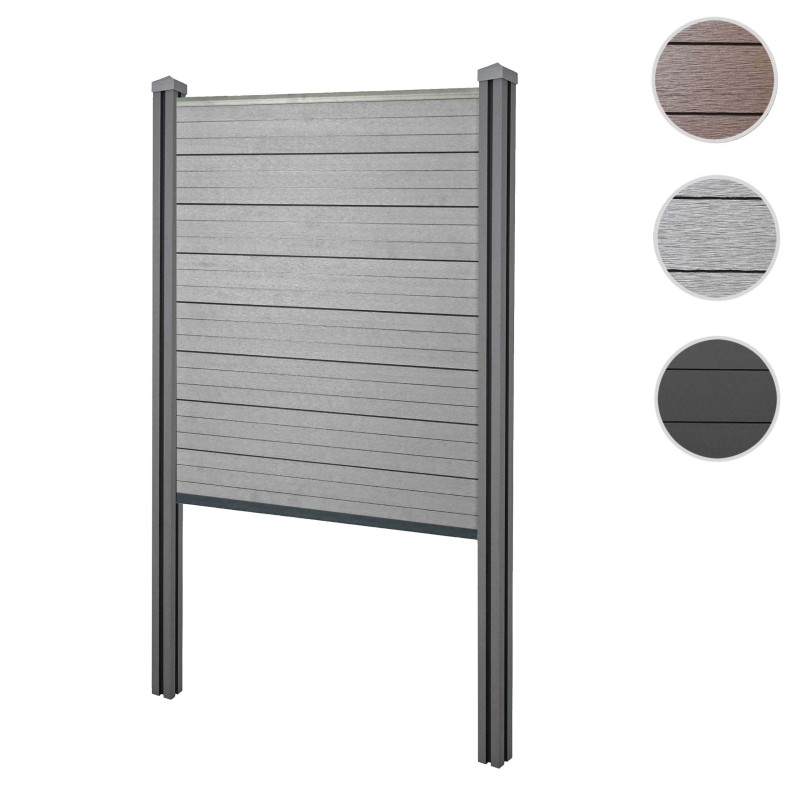 Pare-vue en WPC Sarthe, clôture pare-vent, poteaux WPC à sceller - élément de base étroit, 105cm gris