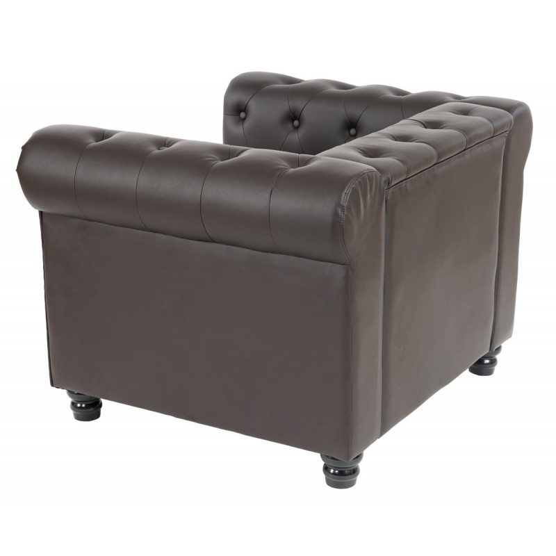 Fauteuil de luxe en cuir à pieds ronds sébastien marron