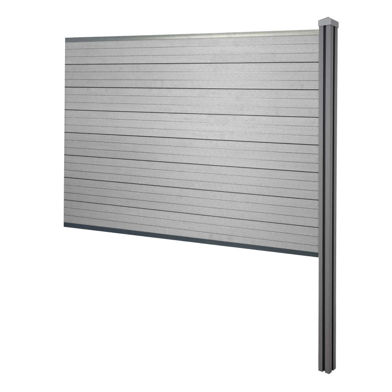 Pare-vue WPC Sarthe, clôture pare-vent, poteaux WPC à sceller - élément d'extension, 188cm gris