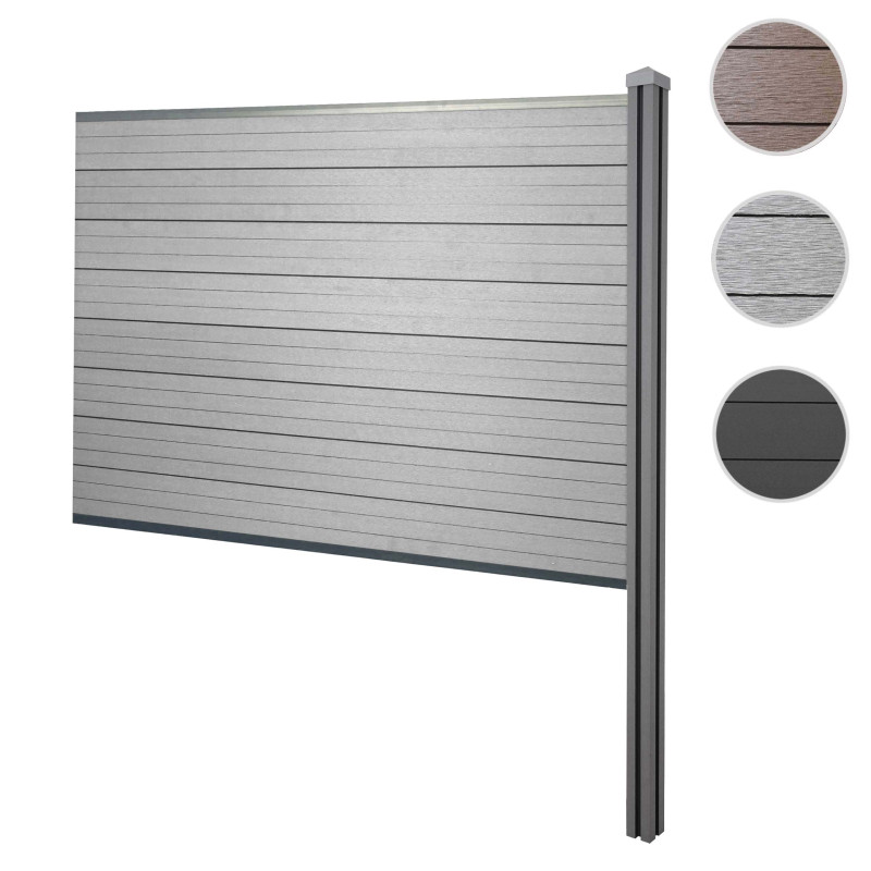 Pare-vue WPC Sarthe, clôture pare-vent, poteaux WPC à sceller - élément d'extension, 188cm gris