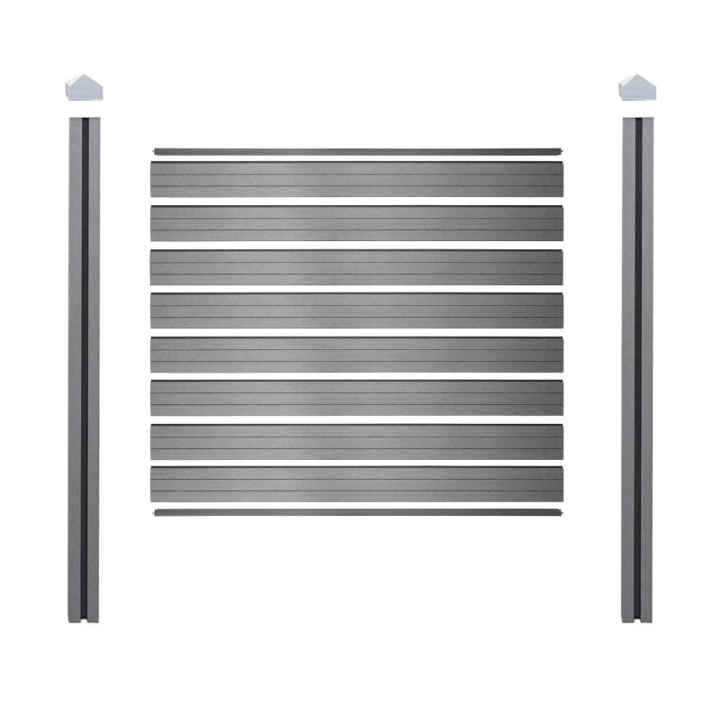 Pare-vue WPC Sarthe, clôture pare-vent, poteaux WPC à sceller - élément de base, 195cm gris