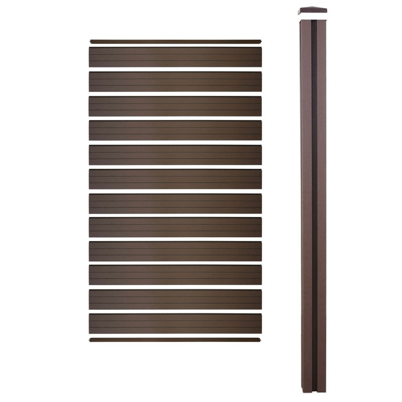 Brise-vue en WPC Sarthe, clôture brise-vent, poteaux en WPC - Extension étroite, 98cm marron