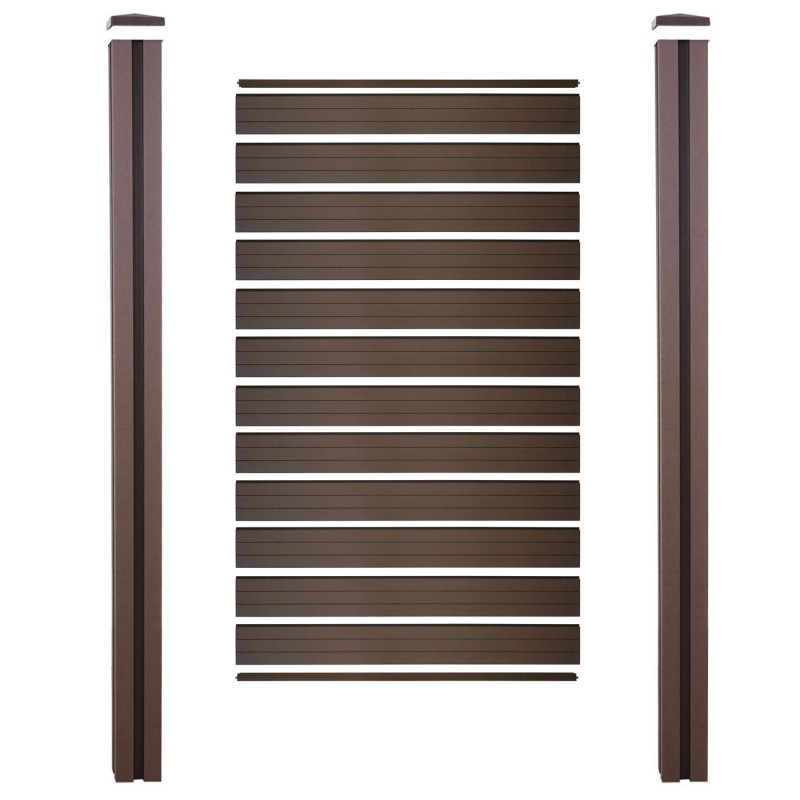 Brise-vue en WPC Sarthe, clôture brise-vent, poteaux en WPC - Elément de base étroit, 105cm marron