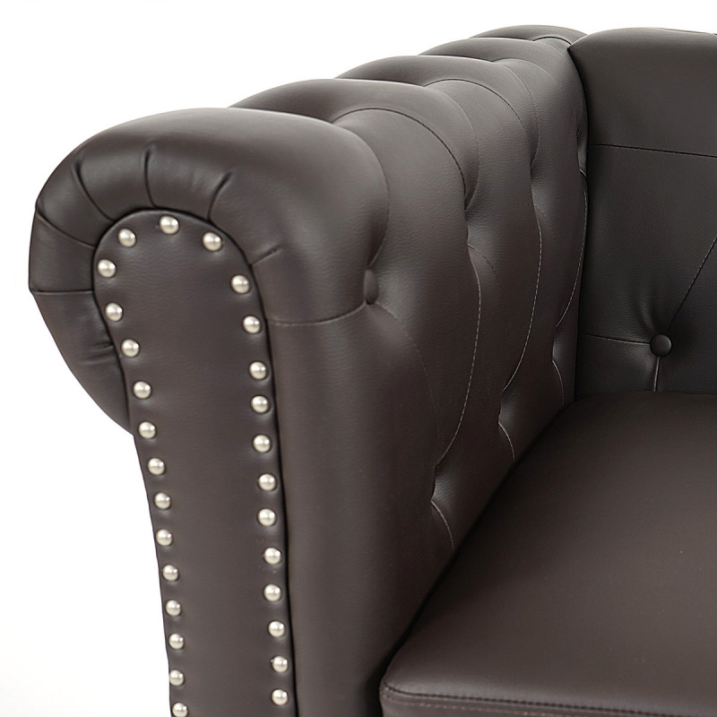 Fauteuil de luxe en cuir à pieds ronds sébastien marron