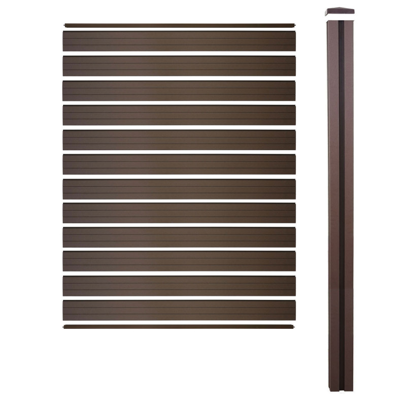 Brise-vue en WPC Sarthe, clôture brise-vent, poteaux en WPC à sceller dans le béton - extension, 188cm marron