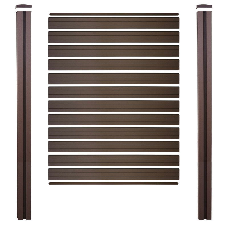Brise-vue en WPC Sarthe, clôture brise-vent, poteaux WPC à sceller dans le béton - base, 195cm marron