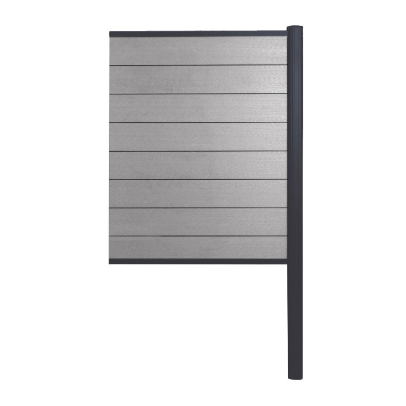 Brise-vue en WPC Sarthe, brise-vent de clôture, poteaux aluminium - Extension étroite, 95cm gris