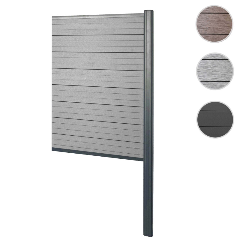 Brise-vue en WPC Sarthe, brise-vent de clôture, poteaux aluminium - Extension étroite, 95cm gris