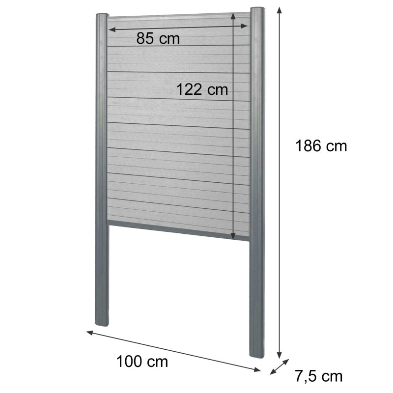 Pare-vue en WPC Sarthe, clôture coupe-vent, poteaux en aluminium à bétonner 100cm anthracite