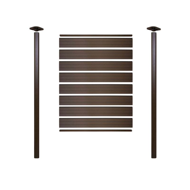 Pare-vue en WPC Sarthe, clôture poteaux en aluminium à bétonner - élément de base étroit, 100cm brun