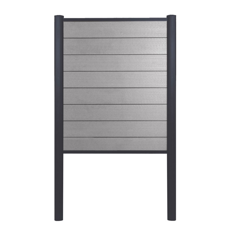 Pare-vue en WPC Sarthe, clôture coupe-vent, poteaux en aluminium à bétonner - élément de base 100cm gris
