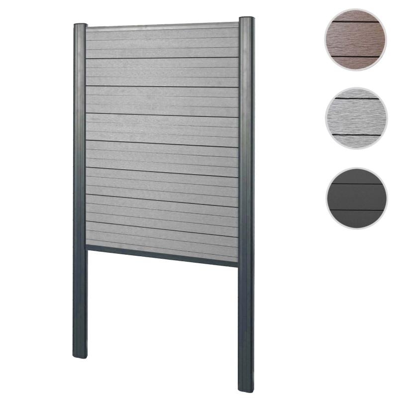 Pare-vue en WPC Sarthe, clôture coupe-vent, poteaux en aluminium à bétonner - élément de base 100cm gris