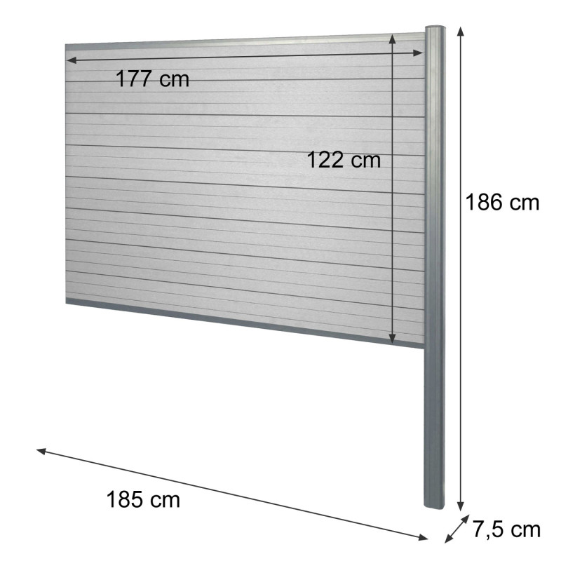 Brise-vue en WPC Sarthe, brise-vent de clôture, poteau en aluminium - extension, 185cm anthracite