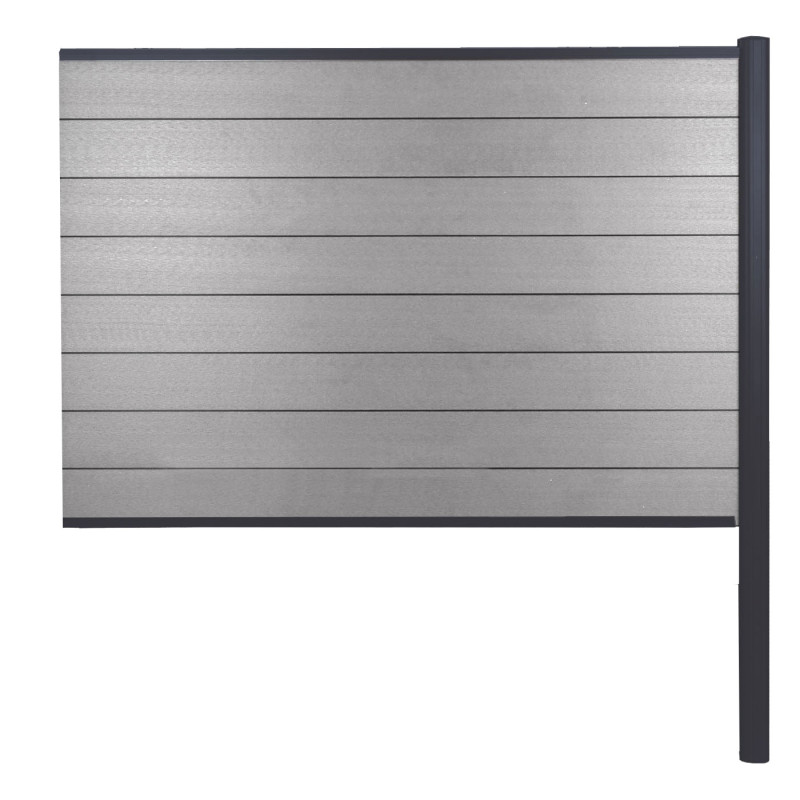 Brise-vue en WPC Sarthe, brise-vent de clôture, poteau en aluminium - extension, 185cm gris