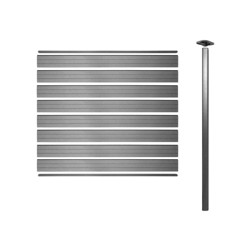Brise-vue en WPC Sarthe, brise-vent de clôture, poteau en aluminium - extension, 185cm gris