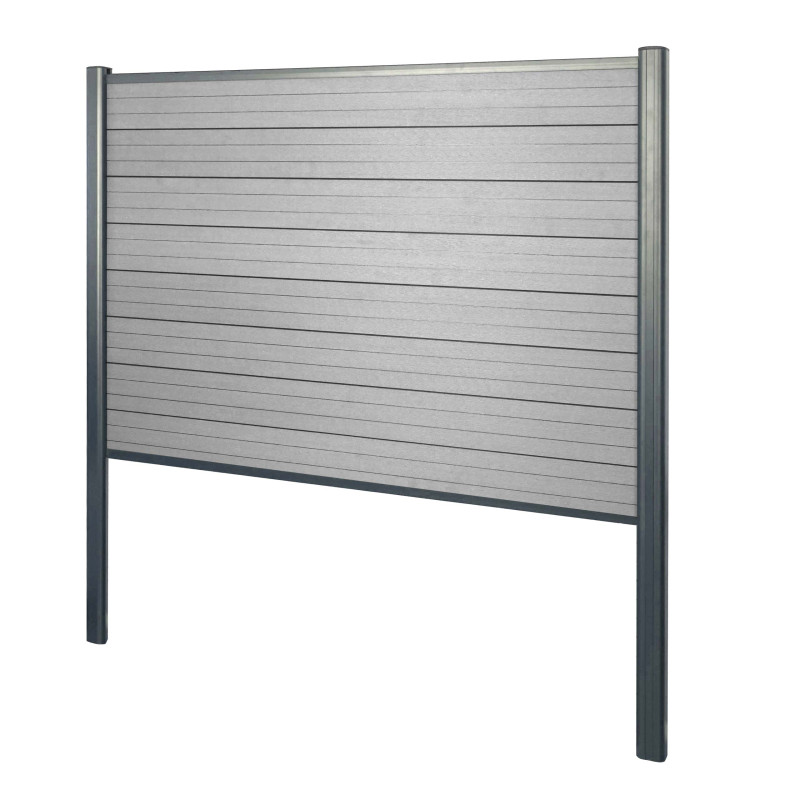 Pare-vue WPC Sarthe, clôture pare-vent, poteaux alu à sceller - élément de base, 190cm gris