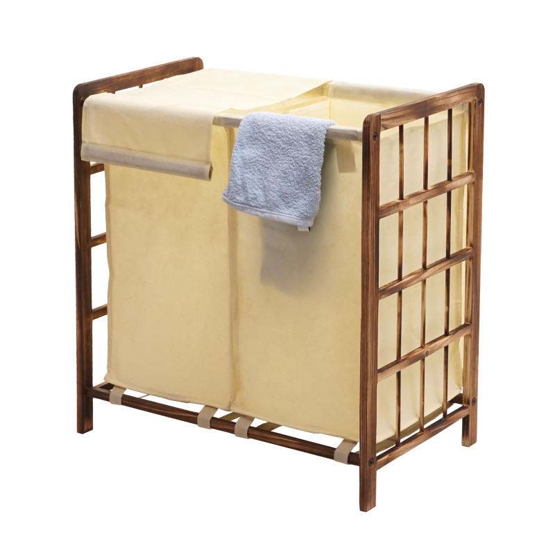 Bac à linge Boîte à linge panier à linge, bois massif 60x60x33cm 68l - brun, couvercle crème