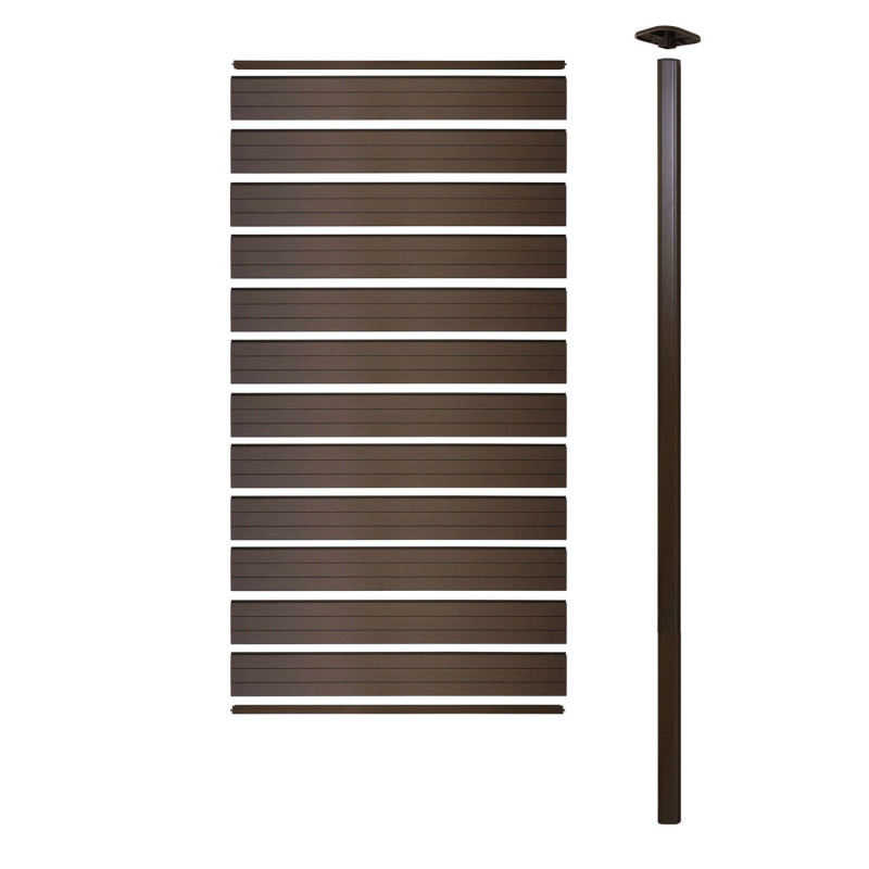 Brise-vue en WPC Sarthe, clôture brise-vent, poteaux aluminium - Extension étroite, 95cm brun