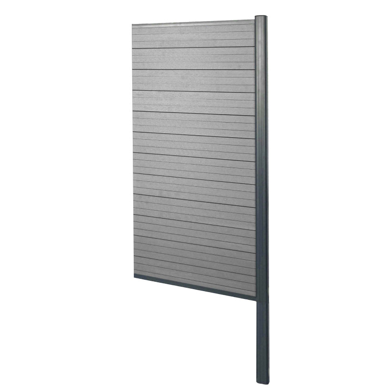 Brise-vue en WPC Sarthe, clôture brise-vent, poteaux aluminium - Extension étroite, 95cm gris