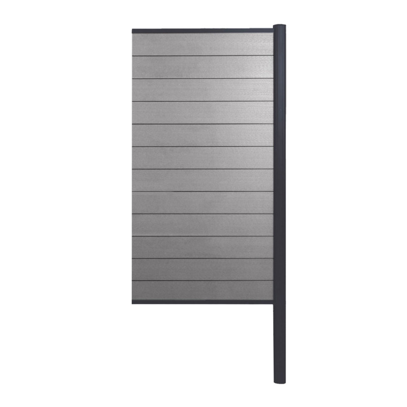 Brise-vue en WPC Sarthe, clôture brise-vent, poteaux aluminium - Extension étroite, 95cm gris