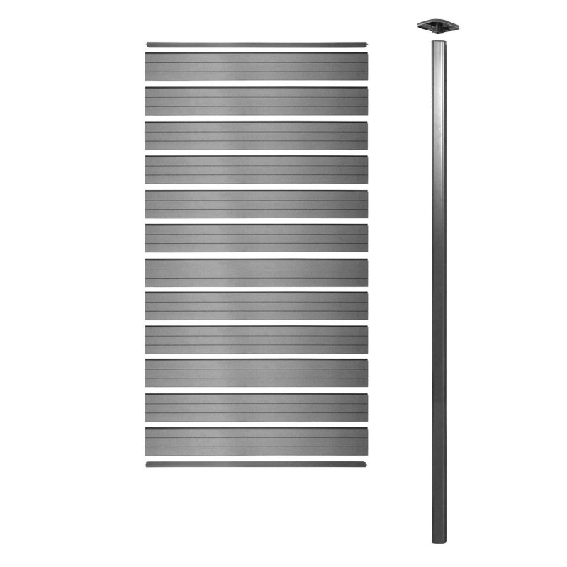 Brise-vue en WPC Sarthe, clôture brise-vent, poteaux aluminium - Extension étroite, 95cm gris