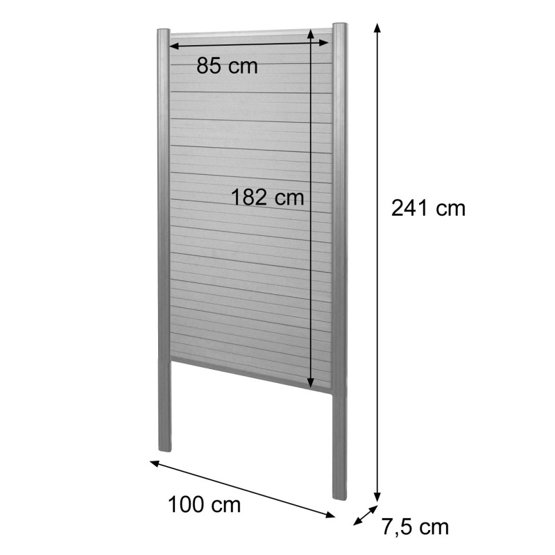 Brise-vue en WPC Sarthe, poteaux aluminium à sceller dans le béton - Elément de base étroit, 100cm anthracite