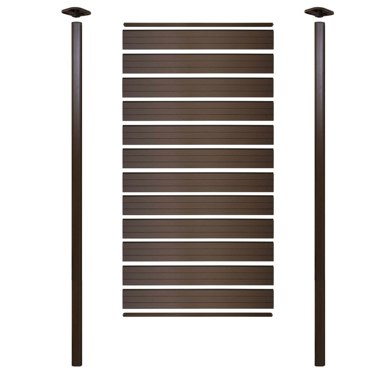 Brise-vue en WPC Sarthe, clôture brise-vent, poteaux aluminium - élément de base étroit, 100cm marron
