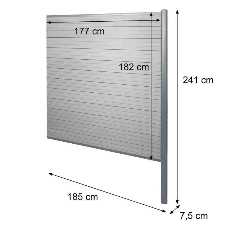 Brise-vue en WPC Sarthe, clôture brise-vent, poteaux aluminium - élément d'extension, 185cm anthracite