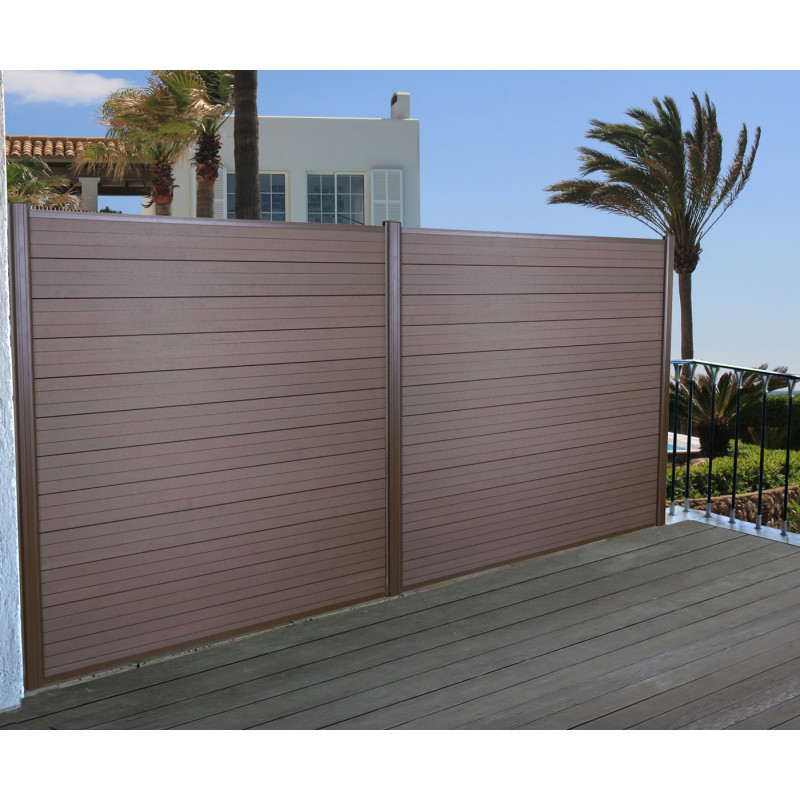Brise-vue en WPC Sarthe, clôture brise-vent, poteaux aluminium - élément d'extension, 185cm marron