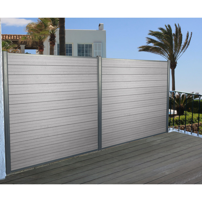 Brise-vue en WPC Sarthe, clôture brise-vent, poteaux en aluminium - Elément d'extension, 185cm gris